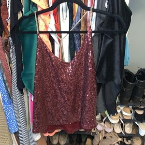 Sequin tank with chain straps